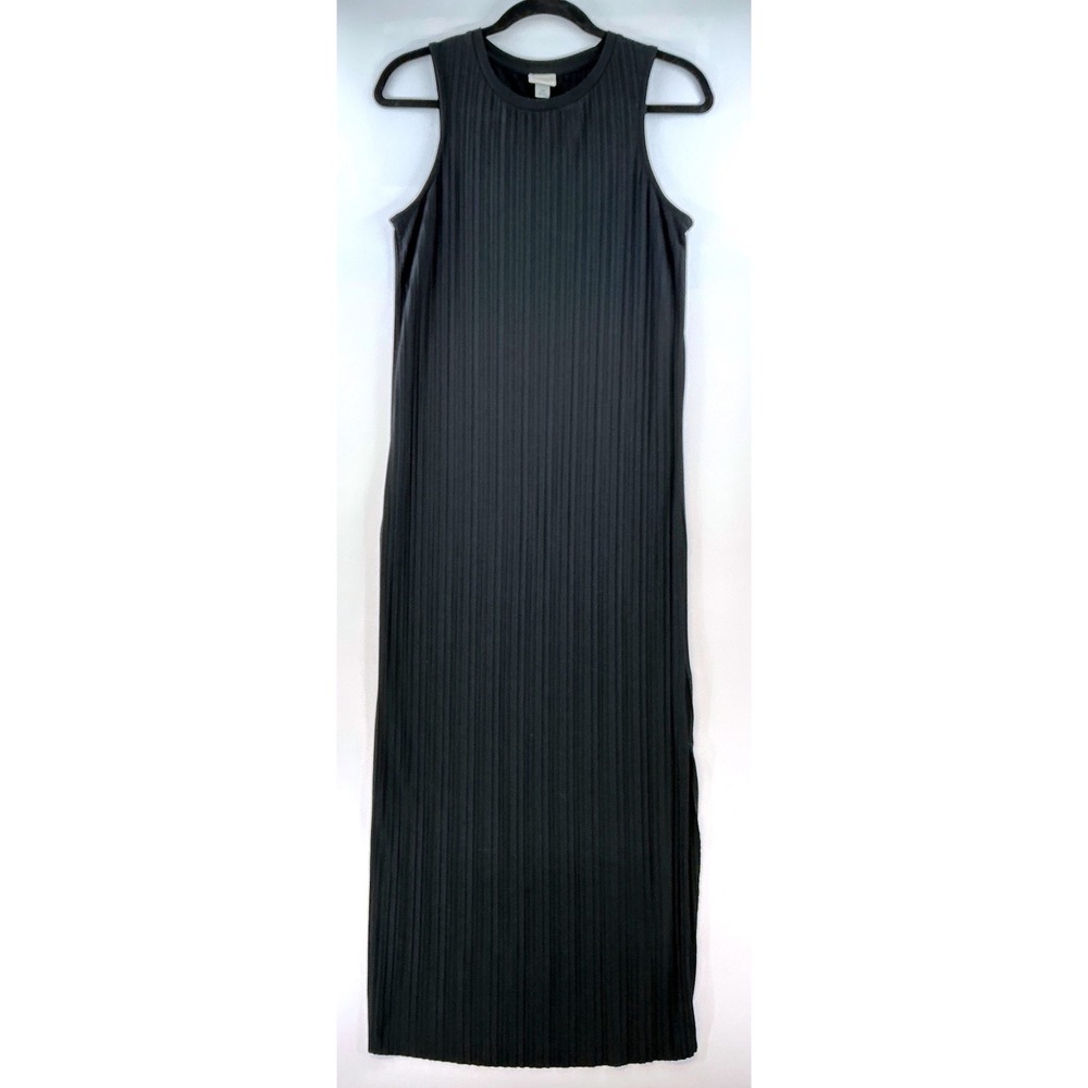 Black Ribbed Sleeveless‎ Sheer Maxi Column Dress Euro Summer Swim Cover Sz XS